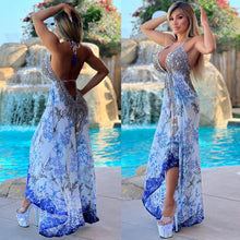 ***LIMITED*** Connie's LUX 🌴 Island BoHo Style, Antique Blue Bayou 🌊  *Silk* High Low Maxi" With Hand Sewn 💎 Crystal Accents ...💯😘