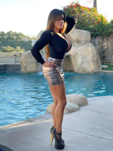 Connie's "St. Tropez Bronze 🌞, Metallic RUBBERIZED Stretch Skirt"... Made in the USA🥂