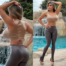 FINAL SALE Connie's "EXCLUSIVE" HOLLYWOOD 🥵AF, STRETCH DARK COCOA RUBBER 🤎🤎🤎 Open Ankle Ruched Leggings💋🥂  Made in the USA 💋