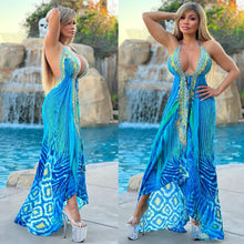 ***LIMITED*** Connie's LUX 🌴 Island BoHo Style, Blue Hawaiian 🍹 Cocktail *Silk* High Low Maxi" With Hand Sewn 💎 Crystal Accents ...💯😘