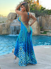 ***LIMITED*** Connie's LUX 🌴 Island BoHo Style, Blue Hawaiian 🍹 Cocktail *Silk* High Low Maxi" With Hand Sewn 💎 Crystal Accents ...💯😘