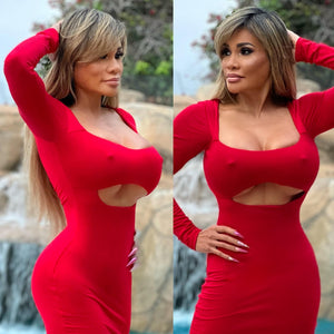 FINAL SALE Connie's ToP Shelf 🍸 "RAYON SPANDEX, 🌴 RED 🌺 HIBISCUS PeeKa BooB 👀 Mini 💋💋💋 with Secret 🤫 Lining, Made in The USA😘