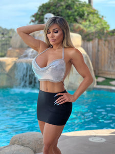 Connie's ... TOP Shelf 🥂 "LUX Sparkling Champagne 🥂 SILVER 💰 Backless Halter Top" With Thick Triple Chain 🥂🥂🥂💯